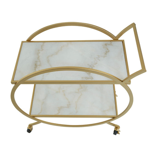 White Marble & Gold Round 2 Tier Drinks Trolley - The Furniture Mega Store