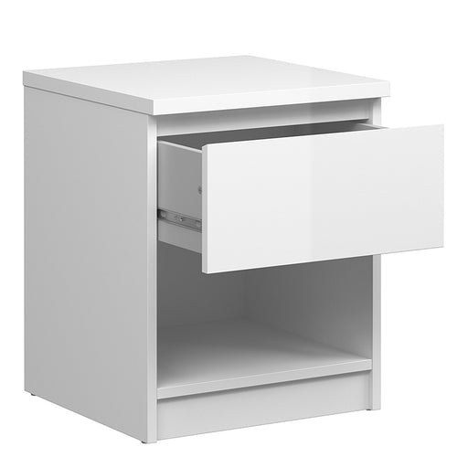 Naiah Bedside - 1 Drawer 1 Shelf in White High Gloss - The Furniture Mega Store 
