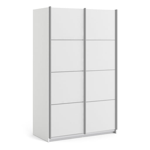 Verona Sliding Wardrobe 120cm in White with White Doors & 2 Shelves - The Furniture Mega Store