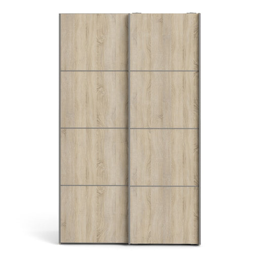 Verona Sliding Wardrobe 120cm in White with Oak Doors with 2 Shelves - The Furniture Mega Store