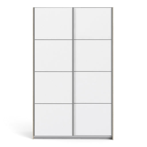 Verona Sliding Wardrobe 120cm in Oak with White Doors with 2 Shelves - The Furniture Mega Store
