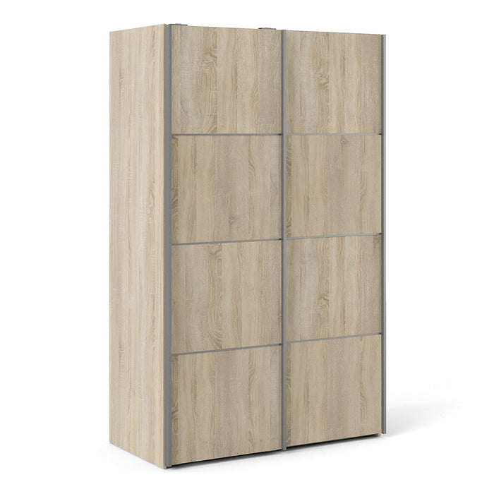 Verona Sliding Wardrobe 120cm in Oak with Oak Doors with 2 Shelves - The Furniture Mega Store