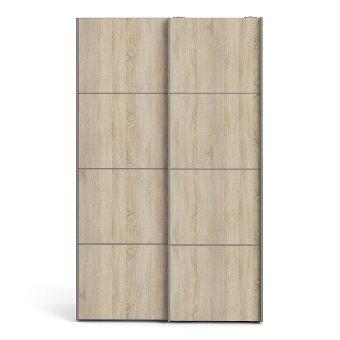 Verona Sliding Wardrobe 120cm in Oak with Oak Doors with 2 Shelves - The Furniture Mega Store
