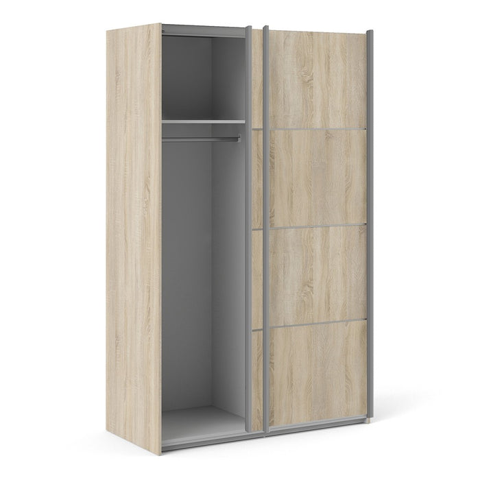 Verona Sliding Wardrobe 120cm in Oak with Oak Doors with 2 Shelves - The Furniture Mega Store