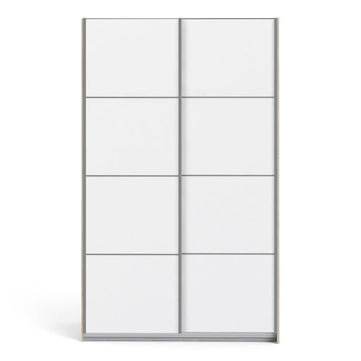 Verona Sliding Wardrobe 120cm in Truffle Oak with White Doors with 2 Shelves - The Furniture Mega Store