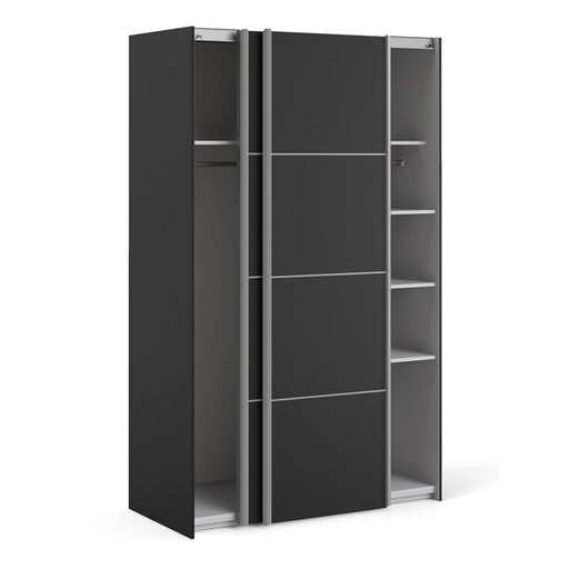 Verona Sliding Wardrobe 120cm in Black Matt with Black Matt Doors & 5 Shelves - The Furniture Mega Store