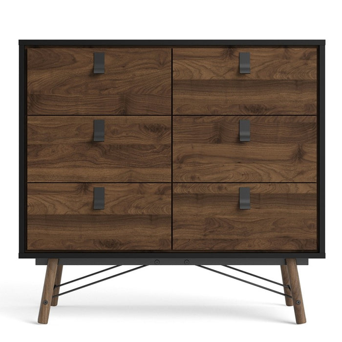 Rena 6 Drawer Chest Of Drawers - Matt Black & Walnut - The Furniture Mega Store