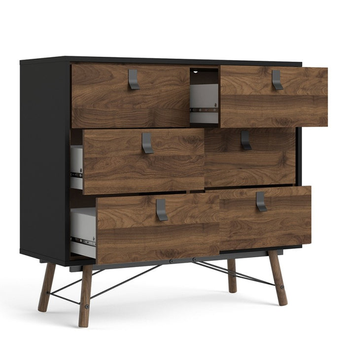 Rena 6 Drawer Chest Of Drawers - Matt Black & Walnut - The Furniture Mega Store
