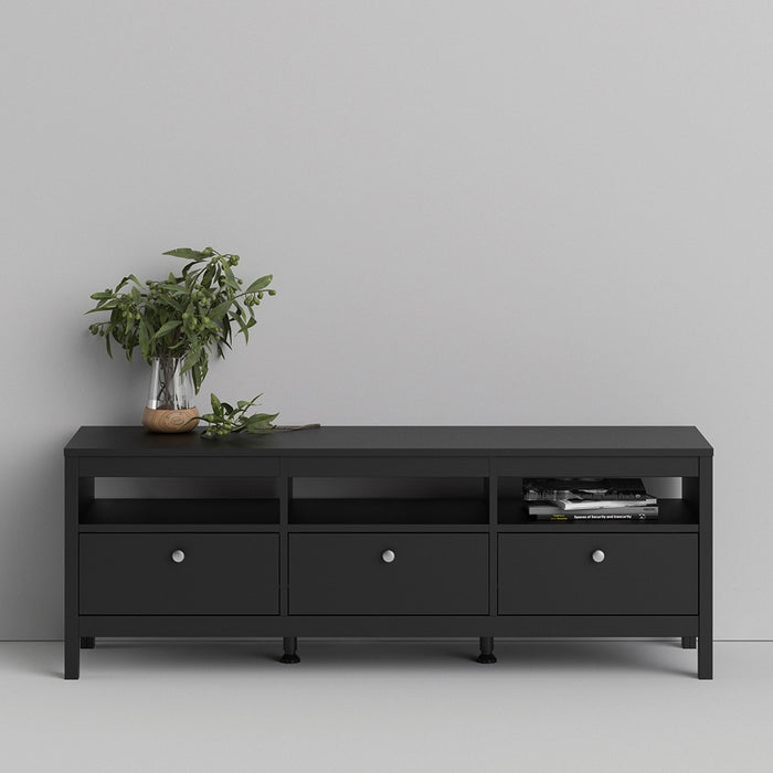 Madrid 3 drawer Tv Unit 151cm - Matt Black - The Furniture Mega Store