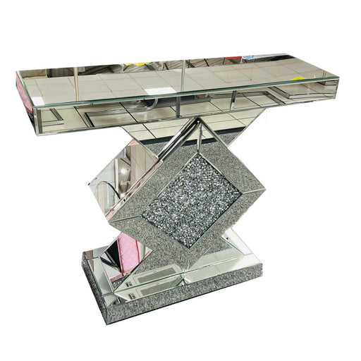 Crushed Diamond Mirrored Centre Diamond Console Table - The Furniture Mega Store 