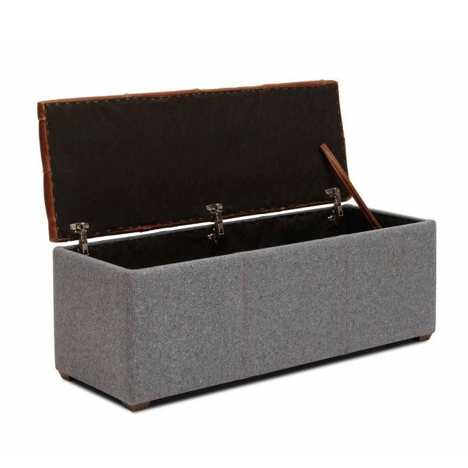 Vintage Leather & Harris Tweed Buttoned Top Storage Bench 120cm - The Furniture Mega Store