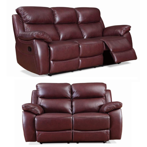 Dallas Burgundy Leather Manual Recliner 3 Seater & 2 Seater Sofa Set - The Furniture Mega Store 