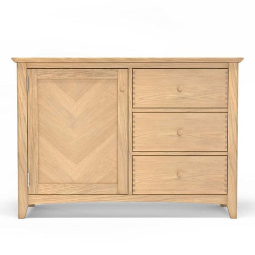 Grand Parquet Oak 1 Door 3 Drawer Sideboard - The Furniture Mega Store