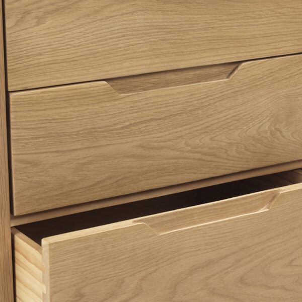 Harkuta Solid Oak 5 Drawer Tallboy Chest - The Furniture Mega Store