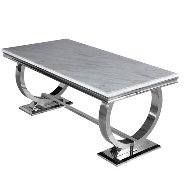 Chelsea Ivory Smoke Marble & Polished Steel Dining Table - Choice Of Sizes - The Furniture Mega Store