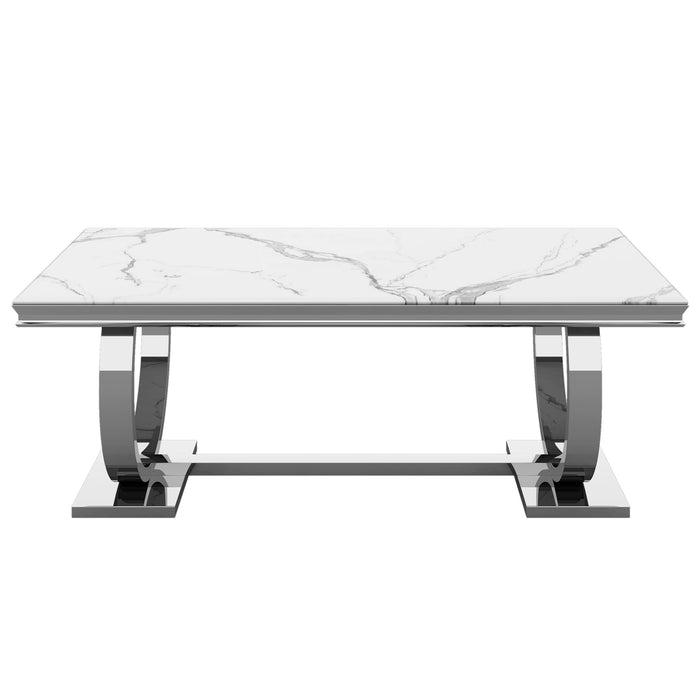 Chelsea Marble & Polished Steel Dining Table - Choice Of Sizes & Colours - The Furniture Mega Store
