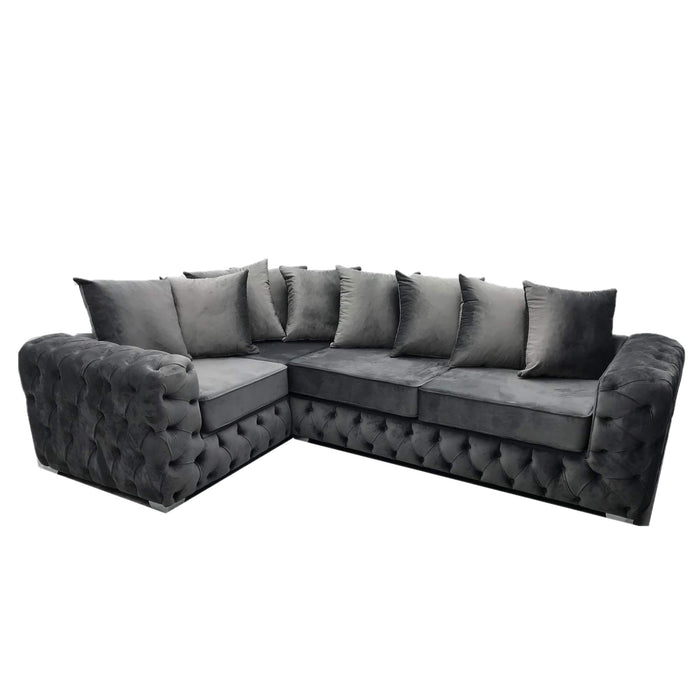 Alexa Plush Velvet Corner Sofa - Pillow Or Classic Back - Choice Of Sizes & Colours - The Furniture Mega Store