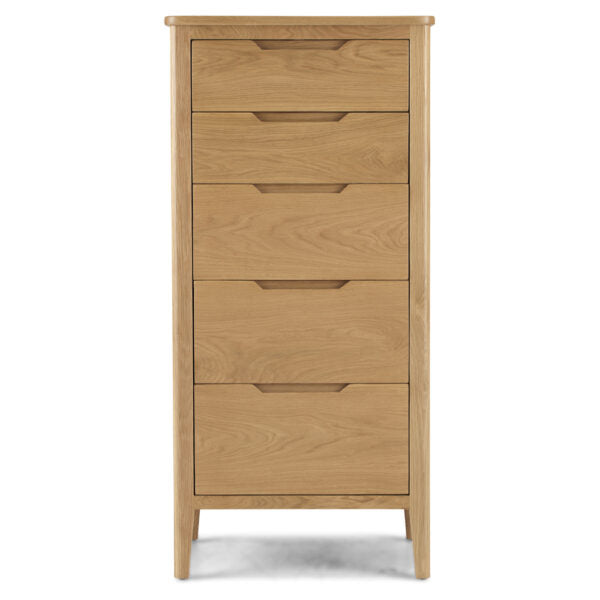 Harkuta Solid Oak 5 Drawer Tallboy Chest - The Furniture Mega Store
