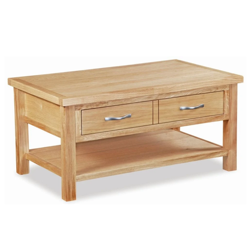 Bevel Natural Solid Oak 2 Drawer Coffee Table - The Furniture Mega Store