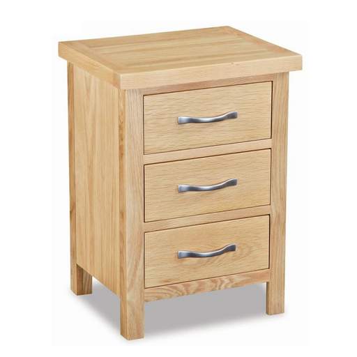 Bevel Natural Solid Oak 3 Drawer Bedside Cabinet - The Furniture Mega Store
