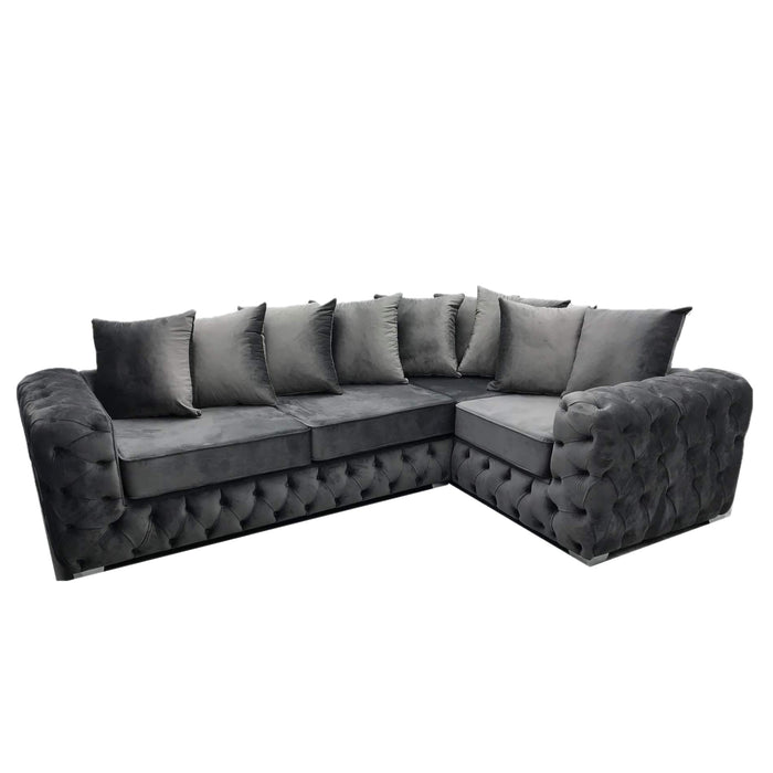 Alexa Plush Velvet Corner Sofa - Pillow Or Classic Back - Choice Of Sizes & Colours - The Furniture Mega Store