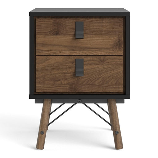 Rena 2 Drawer Bedside cabinet - Matt Black & Walnut - The Furniture Mega Store