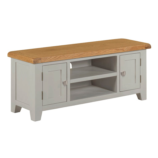 Chester Dove Grey & Solid Oak Large 2 Door TV Cabinet - The Furniture Mega Store