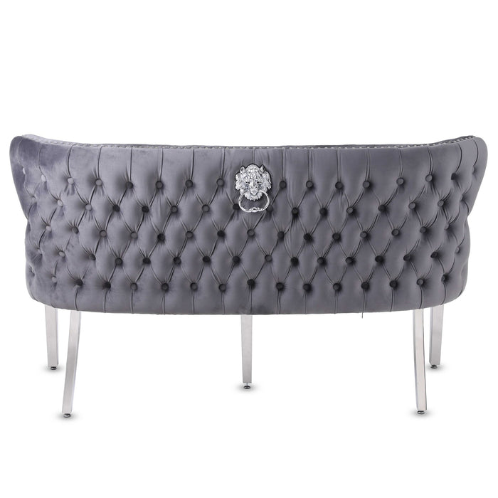 Valentino Grey Velvet Button Back Bench - The Furniture Mega Store