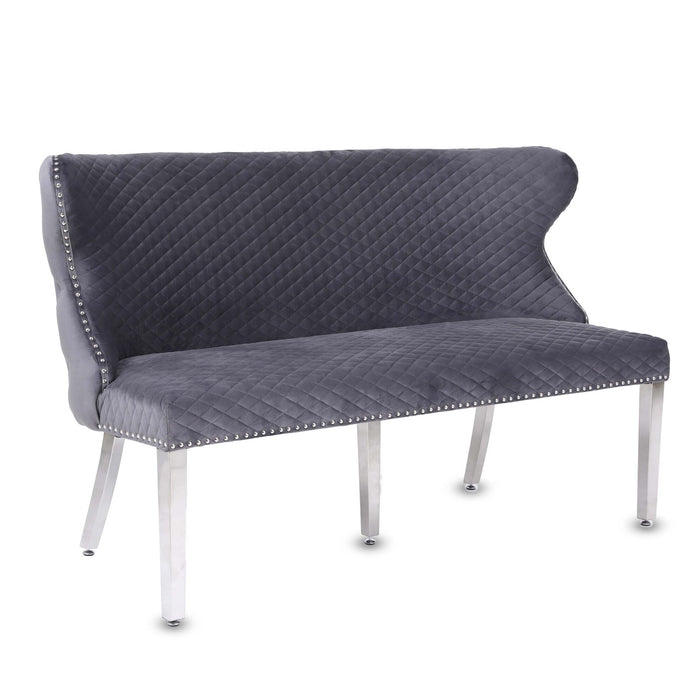 Valentino Grey Velvet Button Back Bench - The Furniture Mega Store