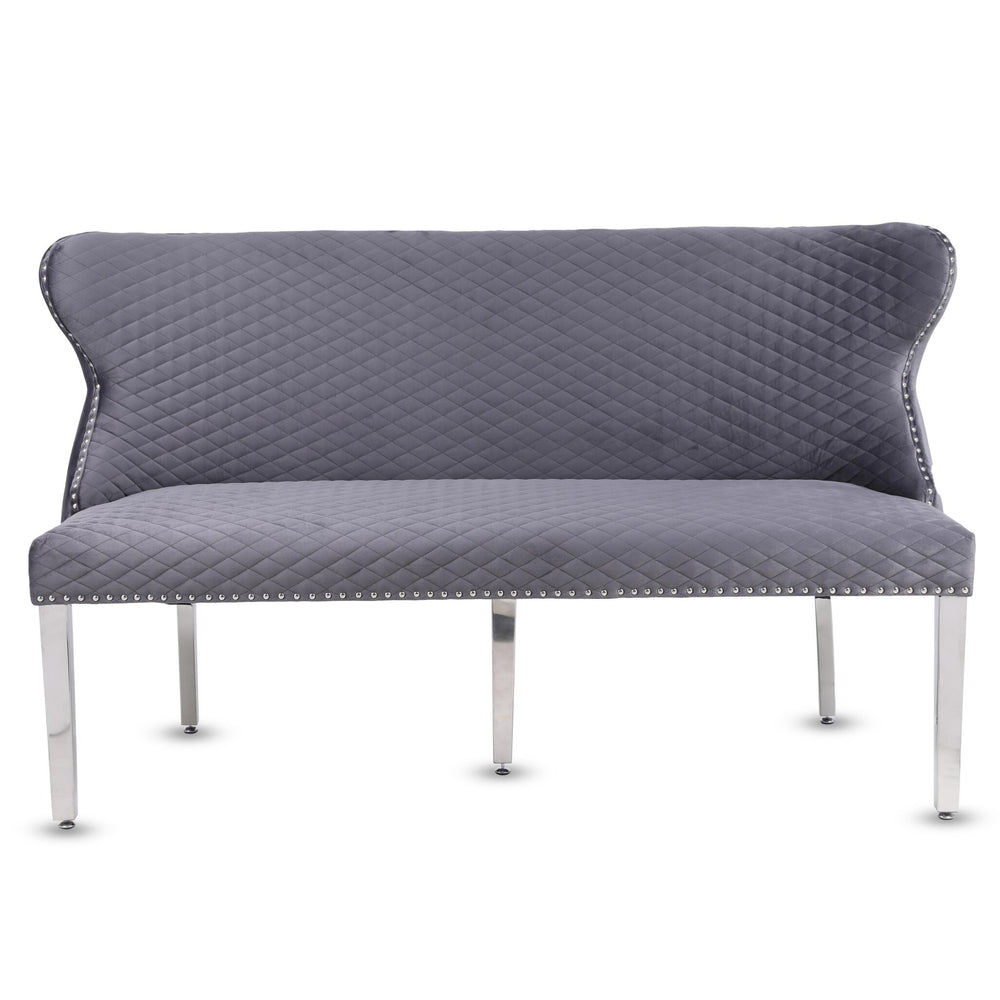Valentino Grey Velvet Button Back Bench - The Furniture Mega Store
