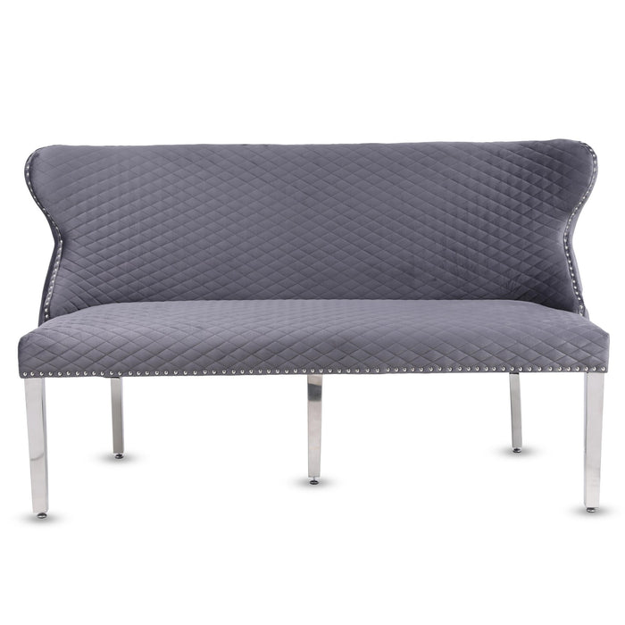 Valentino Grey Velvet Button Back Bench - The Furniture Mega Store