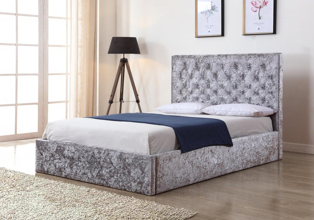Crushed Velvet Storage Bed - Double 4'6 - Silver - The Furniture Mega Store