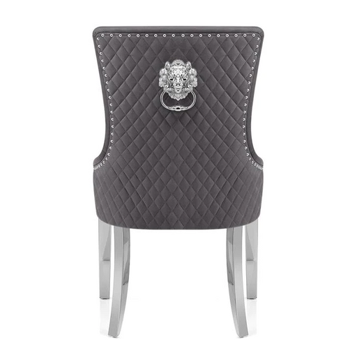 Mayfair Round 1.3 White Marble Top Dining Table & 4 Bentley Dark Grey Lion Knocker Back Dining Chairs - The Furniture Mega Store