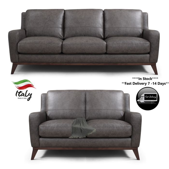 Cody Grey Italian Leather 3 Seater & 2 Seater Sofa Set - Fast Delivery 7 - 14 Days - The Furniture Mega Store