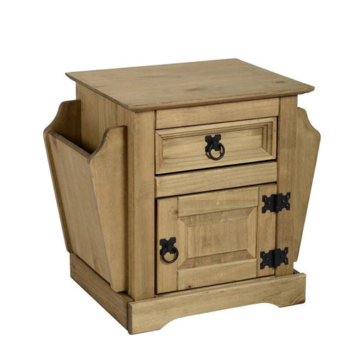 Corona 1 Drawer Side Table Magazine Rack - Distressed Waxed Pine - The Furniture Mega Store