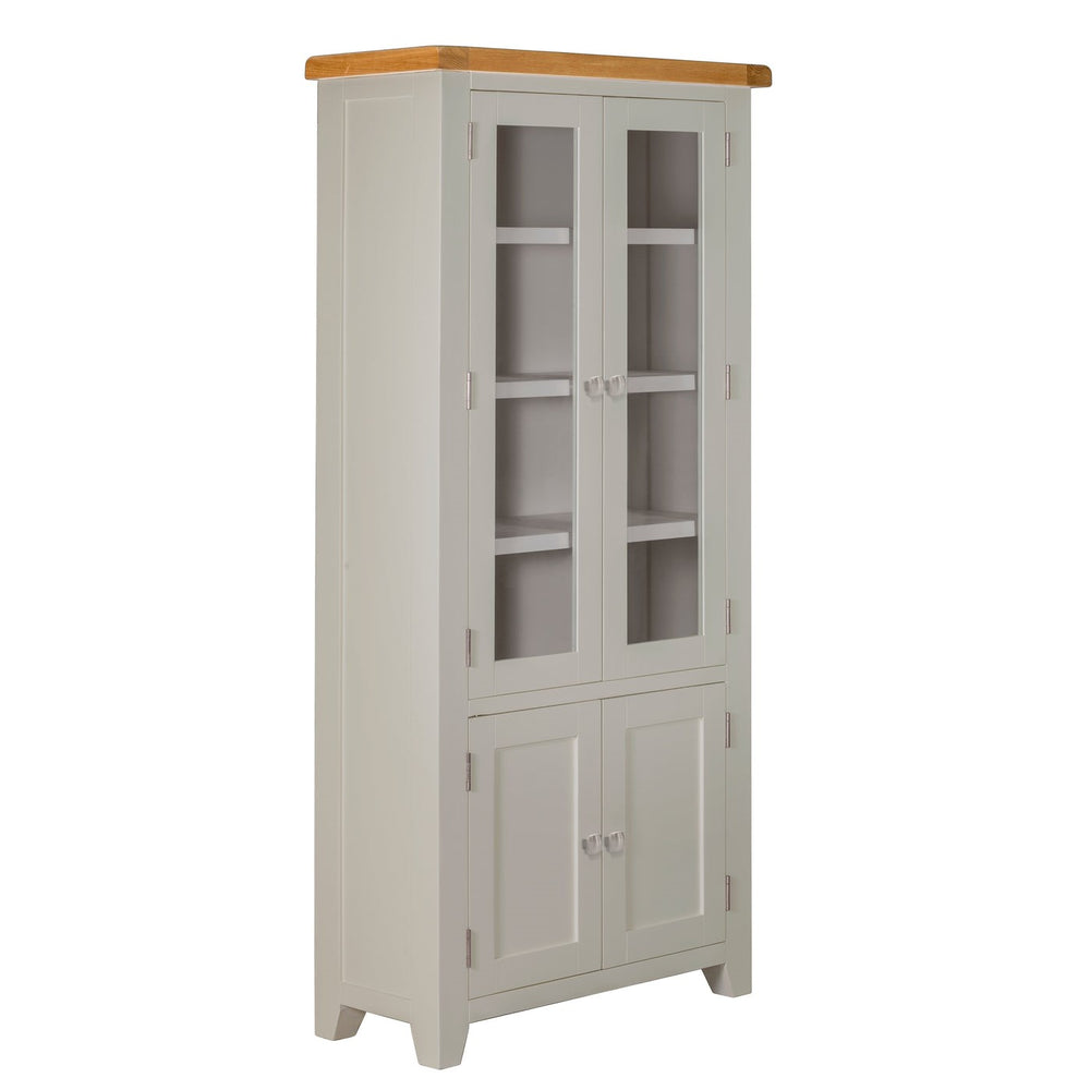 Chester Dove Grey & Solid Oak Large Glazed Display Cabinet - The Furniture Mega Store 