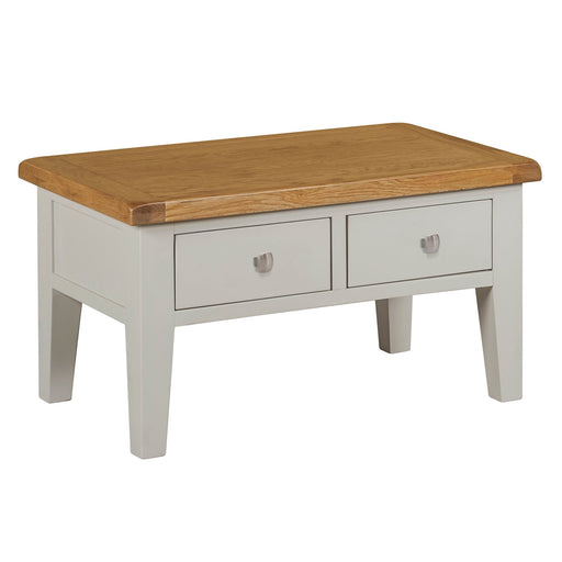 Chester Dove Grey & Solid Oak 2 Drawer Coffee Table - The Furniture Mega Store