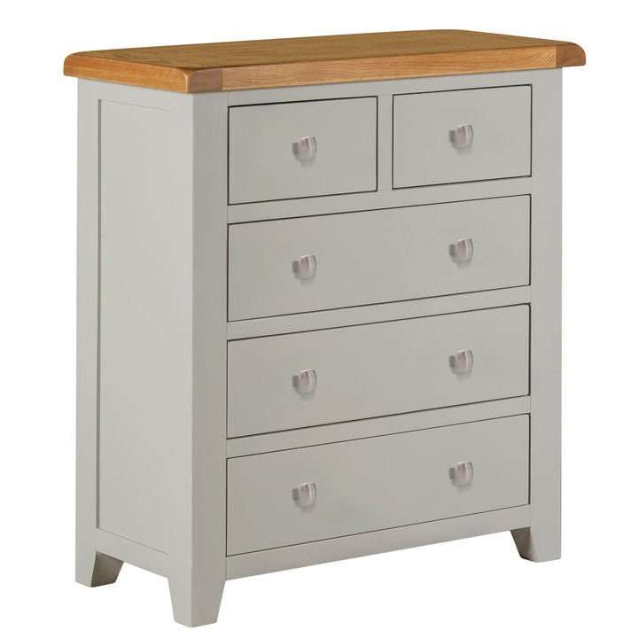 Chester Dove Grey & Solid Oak 2/3 Chest Of Drawers - The Furniture Mega Store