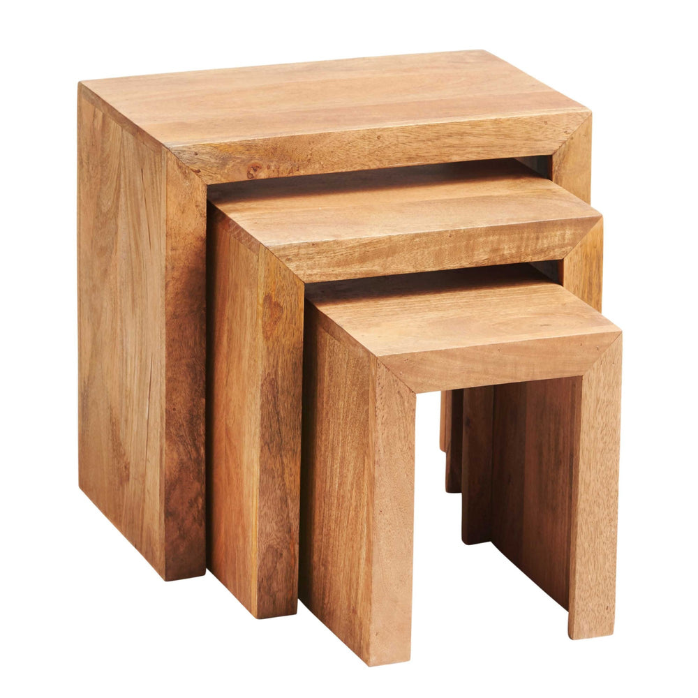 Maya Light Mango Wood Nest Of 3 Tables - The Furniture Mega Store 