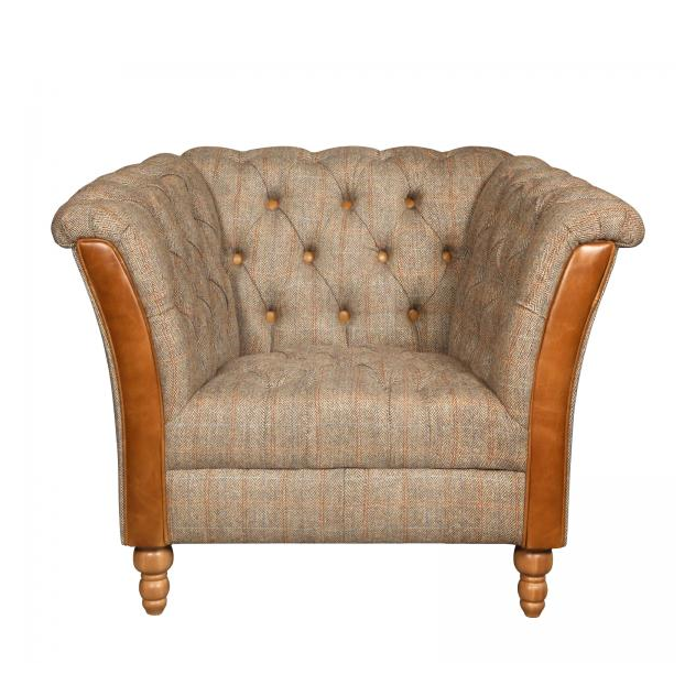 Milford Buttoned Seat & Back Chesterfield Sofa & Chair Collection - Harris Tweed & Vintage Leather - The Furniture Mega Store 