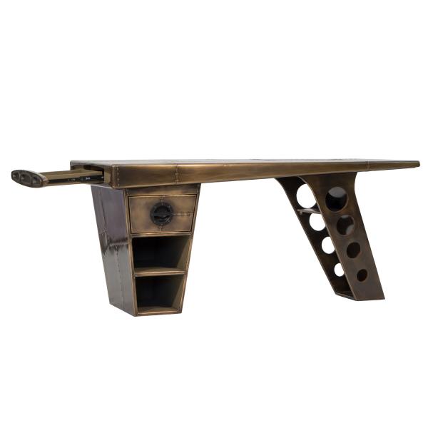 Aviator Half Wing Desk - Vintage Jet Brass - The Furniture Mega Store