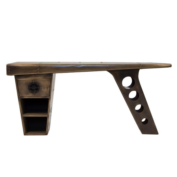 Aviator Half Wing Desk - Vintage Jet Brass - The Furniture Mega Store