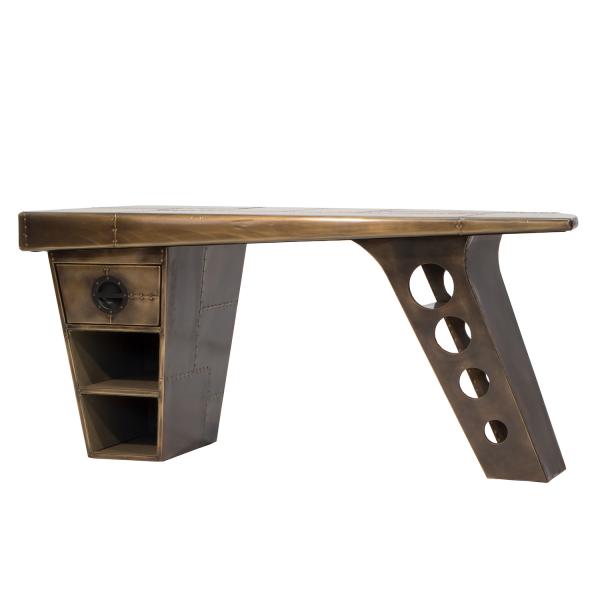 Aviator Half Wing Desk - Vintage Jet Brass - The Furniture Mega Store