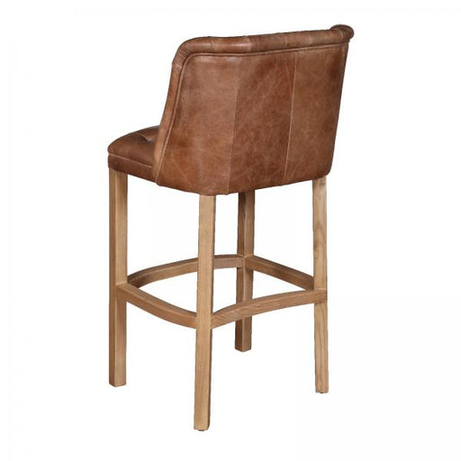 Bishop Brown Vintage Leather Buttoned Bar Stool - The Furniture Mega Store