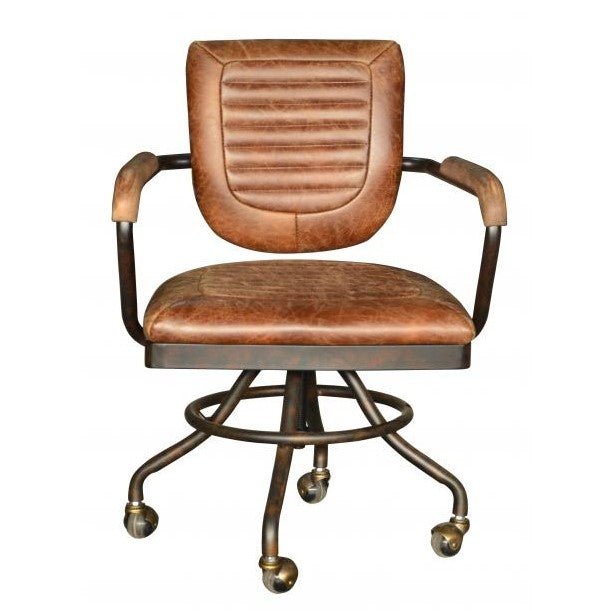 Mustang Height Adjustable Office Chair - Brown Vintage Leather - The Furniture Mega Store