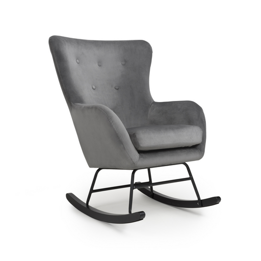 ERICA BRUSHED VELVET GREY ROCKING CHAIR - The Furniture Mega Store