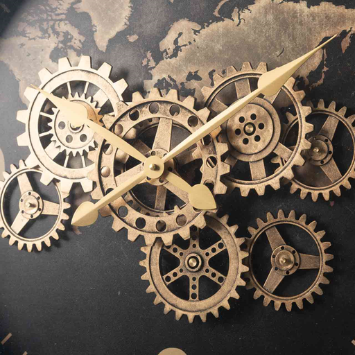 Black & Gold Gear Wall Clock - 62cm - The Furniture Mega Store