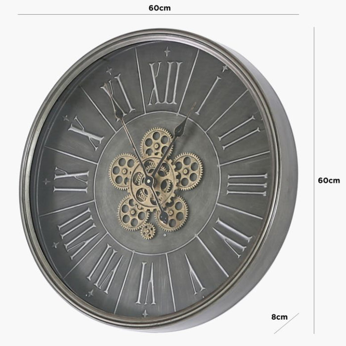 Round Dark Grey Gears Wall Clock - 60cm - The Furniture Mega Store 