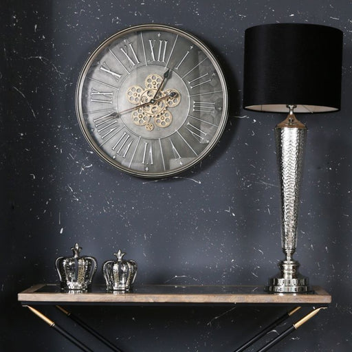 Round Dark Grey Gears Wall Clock - 60cm - The Furniture Mega Store