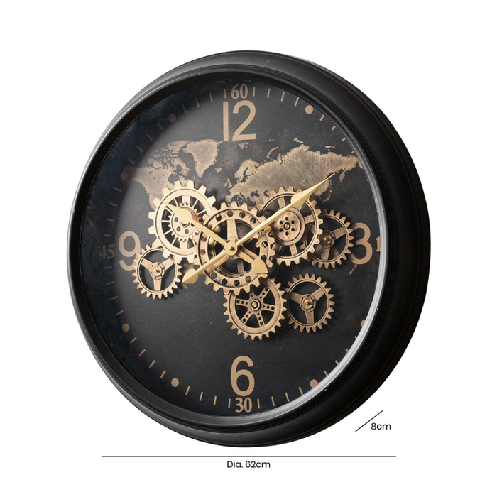 Black & Gold Gear Wall Clock - 62cm - The Furniture Mega Store 